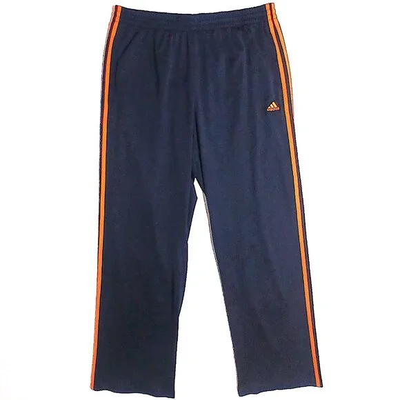 Adidas Navy Blue Pulse Orange 3-Stripe Track Pants Size Large Athletic Joggers - Picture 1 of 6